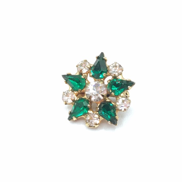 B. David Vintage Gold Tone Emerald Green/Crystal Snowflake Pin - Picture 1 of 8